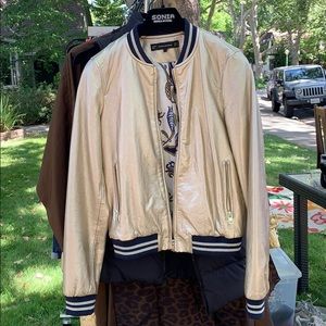 Faux leather light gold bomber